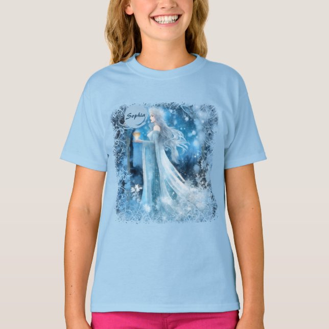 Snow Queen Fantasy Art - Mystische Wintergöttin T-Shirt (Vorderseite)