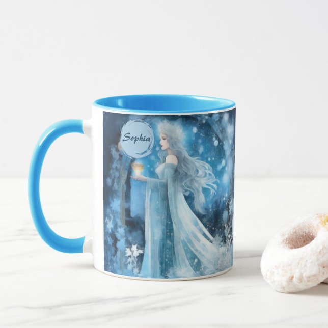 Snow Queen Fantasy Art - Mystische Wintergöttin Tasse (Mit Donut)