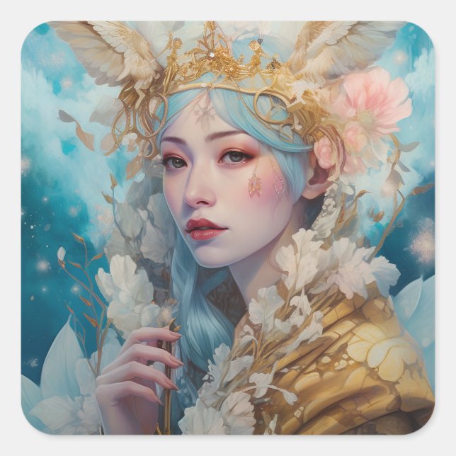 Snow Queen Fantasy Art Quadratischer Aufkleber (Vorderseite)