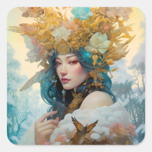 Snow Queen Fantasy Art Quadratischer Aufkleber