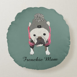 Snow ready, French Bulldog Rundes Kissen