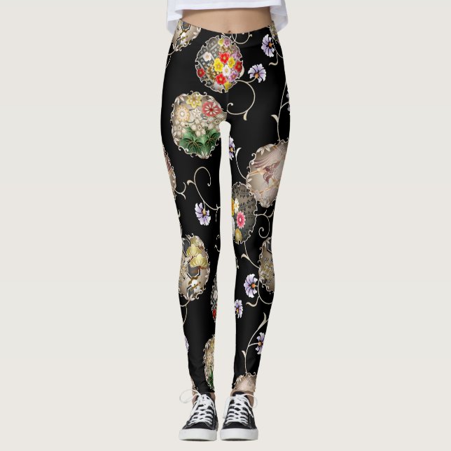 Snow ring pattern and vines japanese classic leggings (Vorderseite)