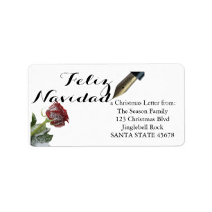 Snow Rose Feliz Navidad Letter Adressaufkleber