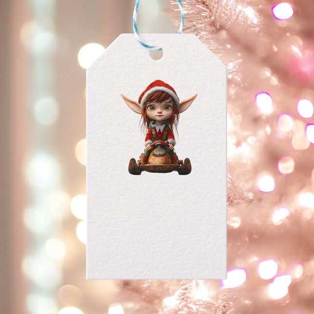 Snow Scooter Weihnachts-Elf Weiße Geschenketikette Geschenkanhänger (Von Creator hochgeladen)