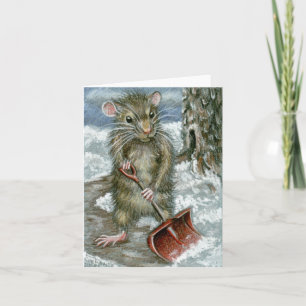 Snow Shovel Rat Note Card Karte