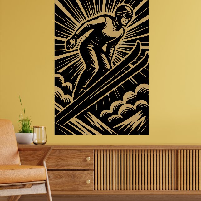 Snow Skier Retro Art Deco Poster (Wohnzimmer 2)