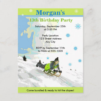 Snow Sledding Geburtstagsparty Einladung