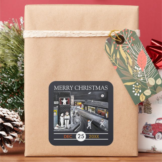 Snow Town Christmas Quadratischer Aufkleber (Feiertag)