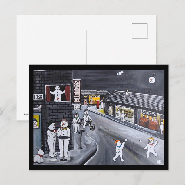 Snow Town Painting by Alfred Fox Postkarte (Vorne/Hinten)