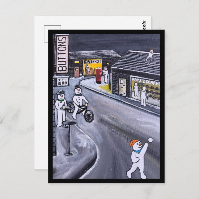 Snow Town Painting by Alfred Fox Postkarte (Vorne/Hinten)