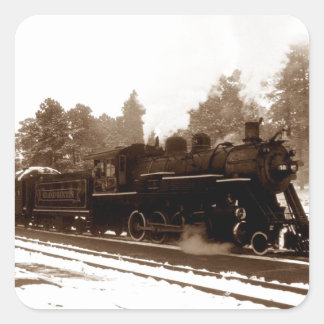 Snow Train Steel Horse Schienenlokomotive Sepia Quadratischer Aufkleber