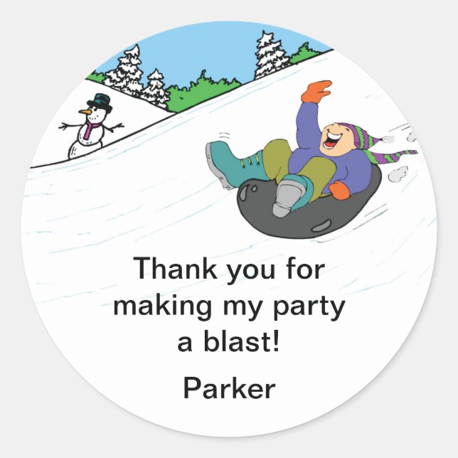 Snow Tubing Geburtstagsparty Gefallen Stickers BOY (Vorderseite)