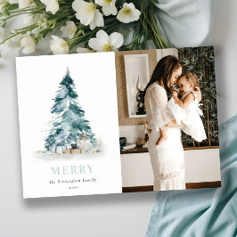 Snow Watercolor Pine Weihnachtsbaum Geschenk Foto Feiertagskarte