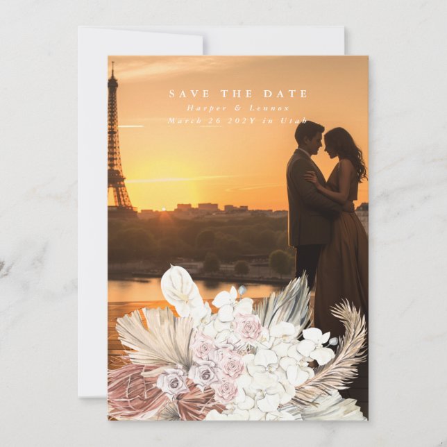 Snow White Pampas Grass Beach Tropischer Jungle Save The Date (Vorderseite)