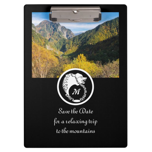 Snow White Wolf Silhouette Laurel Monogram Foto Klemmbrett (Vorderseite)