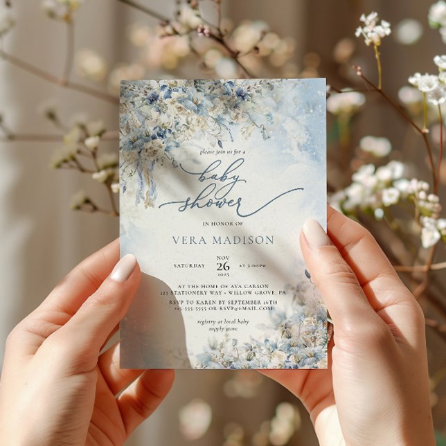 Snow Winter Dusty Blue Baby Dusche Einladung (Von Creator hochgeladen)