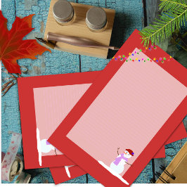 Snow Woman Red Lined Weihnachtszeitung Briefpapier