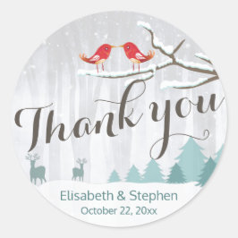 Snow Wonderland Bird Deer Winter Wedding Vielen Da Runder Aufkleber