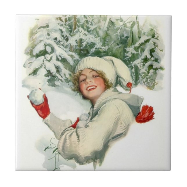 Snowball Fight (von Harrison Fisher) Fliese (Vorderseite)