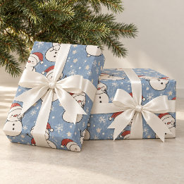 Snowball Friends Blaues Weihnachtsmann-Verpackungs Geschenkpapier