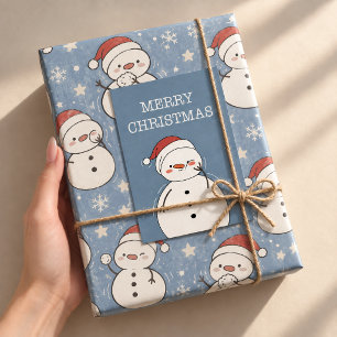 Snowball Friends Blaues Weihnachtsmann-Verpackungs Geschenkpapier