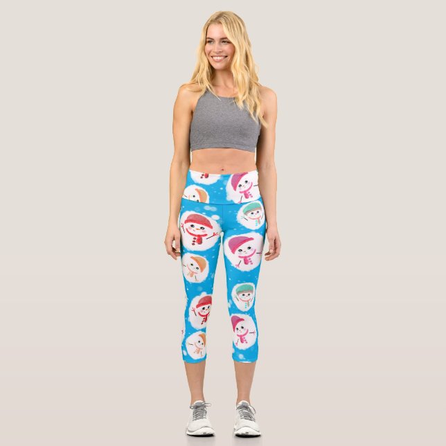 Snowball und Snowman Blue 2 Capri Leggings (Vorderseite)
