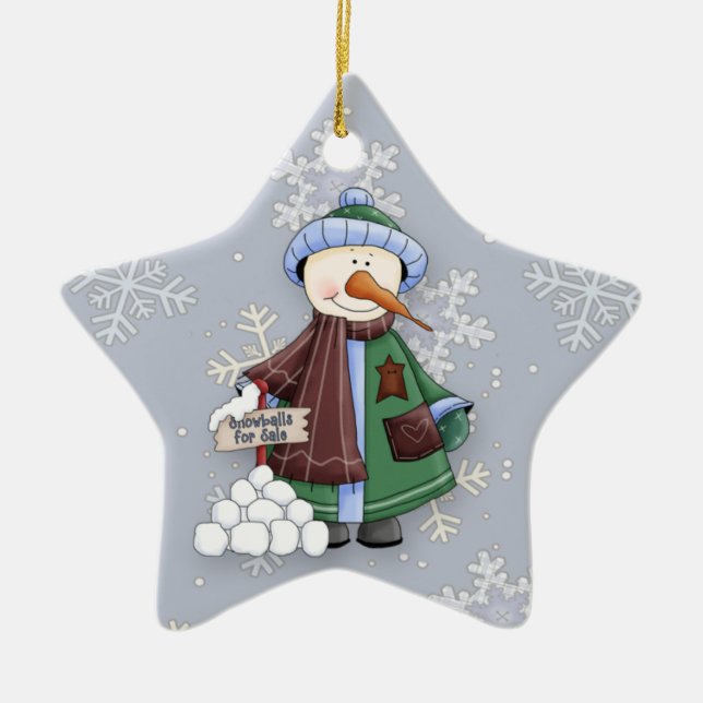Snowballs für Sale Whimsical Snowman Keramikornament (Vorne)