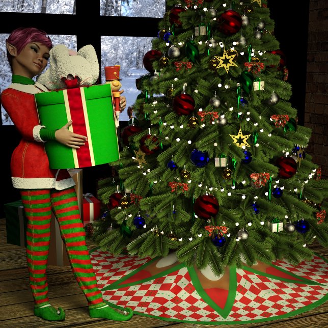 Snowballs und Christmas Gingham Polyester Weihnachtsbaumdecke (Von Creator hochgeladen)