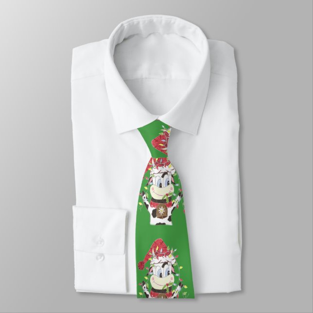 Snowbell the cow & the Xmas lights green tie Krawatte (Gebunden)