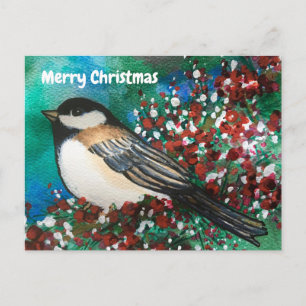 Snowberries Chickadee Forest Frohe Weihnachten Postkarte
