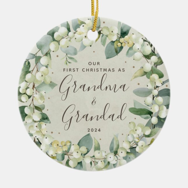 Snowberries Erste Weihnachten als Großeltern Foto Keramik Ornament (Vorne)
