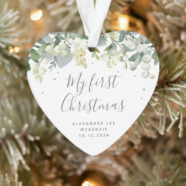 Snowberry Baby's First Christmas Foto Heart Ornament (Baum)