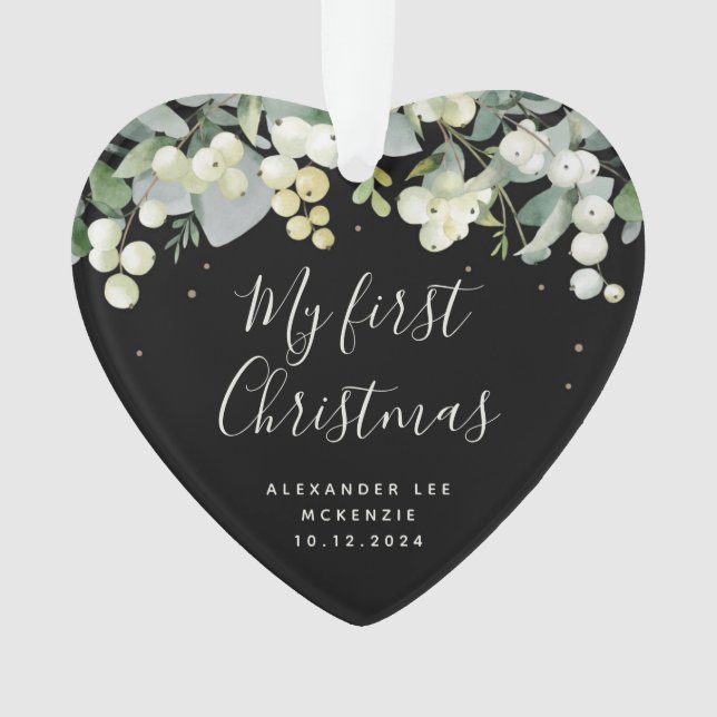 Snowberry Baby's First Christmas Foto Heart Ornament (Vorderseite)