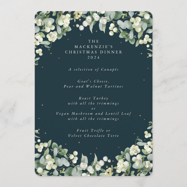 Snowberry+Eukalyptus Weihnachtsessen 4 Kurs Menükarte (Vorderseite)