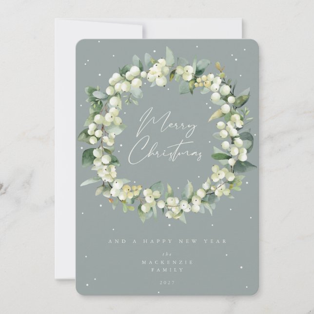 Snowberry + Eukalyptus Weihnachtsschrei Nicht-Foto Feiertagskarte (Vorderseite)
