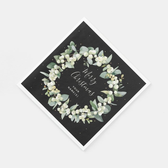 Snowberry + Eukalyptus Wreath Holiday Party Serviette (Ecke)
