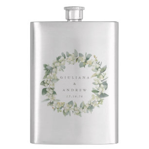 Snowberry & Eukalyptus Wreath Personalisierte Hoch Flachmann