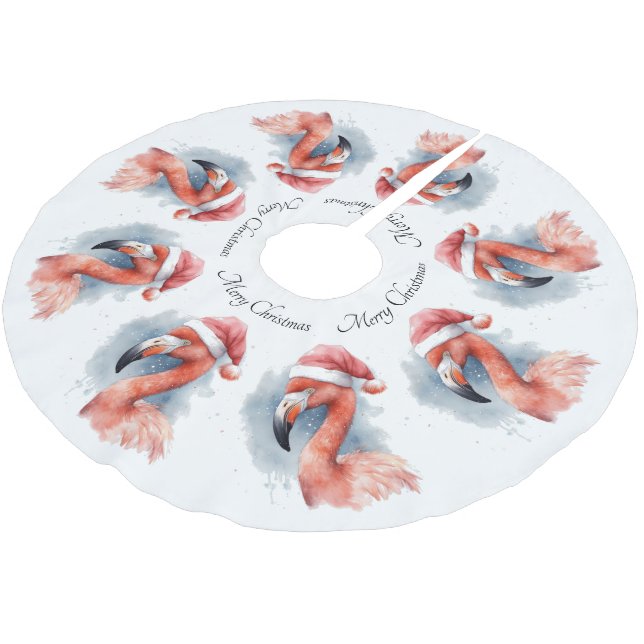 Snowbird Flamingo, Brauch Polyester Weihnachtsbaumdecke (Schrägansicht)