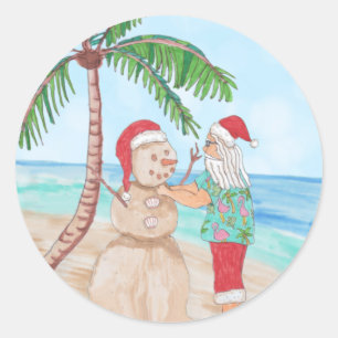 Snowbird Santa und Sandy Snowman Runder Aufkleber