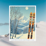 Snowbird Utah Skiurlaub Retro Postkarte<br><div class="desc">Hallo aus den schneebedeckten Bergen von Snowbird,  Utah,  USA! Wir hoffen,  dass Sie einen wunderschönen Skiurlaub haben. Diese Postkarte zeigt eine wunderschöne,  blau-graue Berglandschaft mit Retro-Skischulen in orangefarbenem Stammesmuster. Alle Textsätze können an Ihren Anzug angepasst werden!</div>