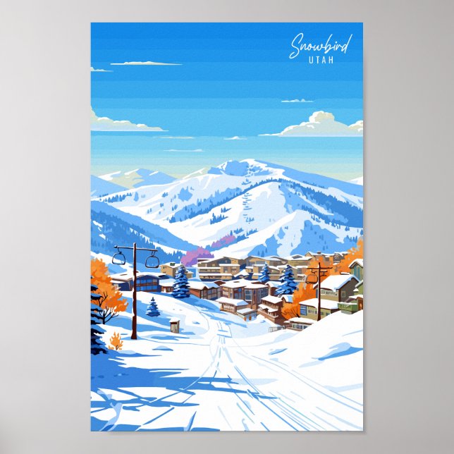 Snowbird Utah Travel Art Vintage Illustration Poster (Vorne)