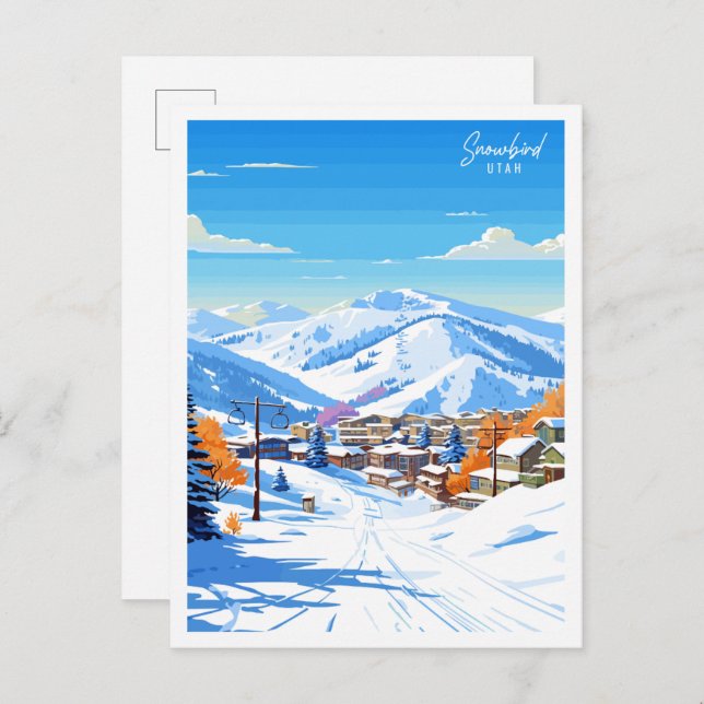 Snowbird Utah Vintage Reise Illustration Postkarte (Vorne/Hinten)