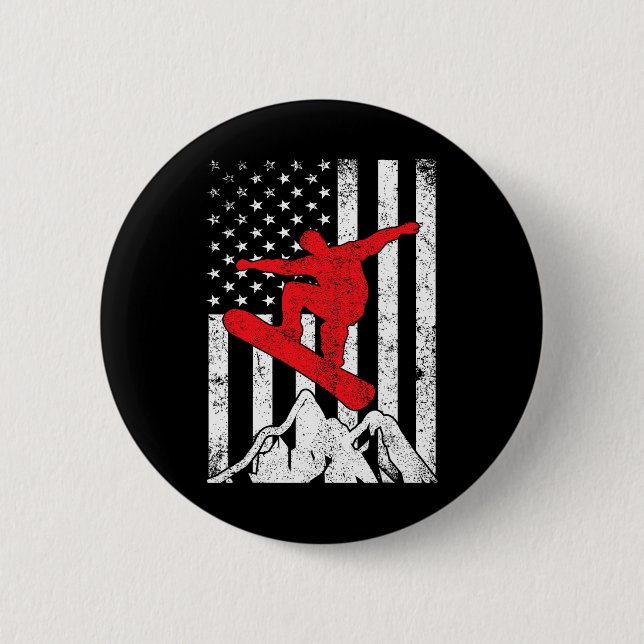 Snowboard American Flag Patriotic Snowboarding Win Button (Vorderseite)