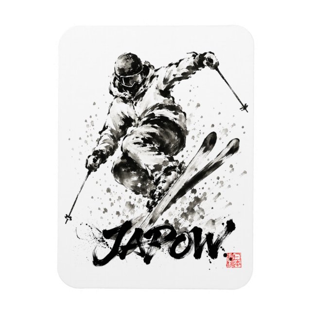 Snowboard Brush Art - Skier Light Magnet (Vertikal)