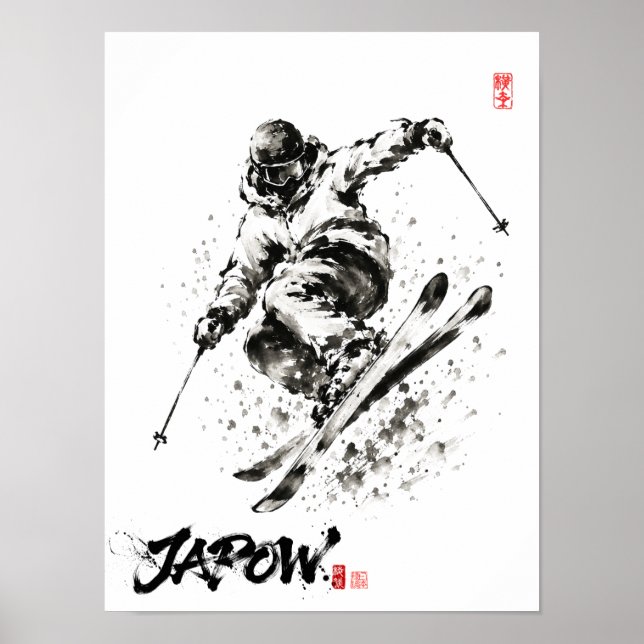 Snowboard Brush Art - Skier light Poster (Vorne)