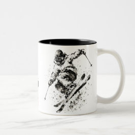 Snowboard Brush Art - Skier Light Zweifarbige Tasse
