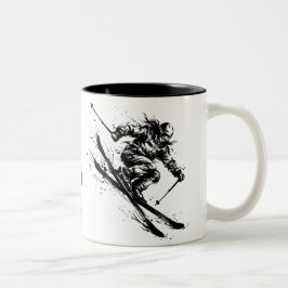 Snowboard Brush Art - Skier Women Zweifarbige Tasse