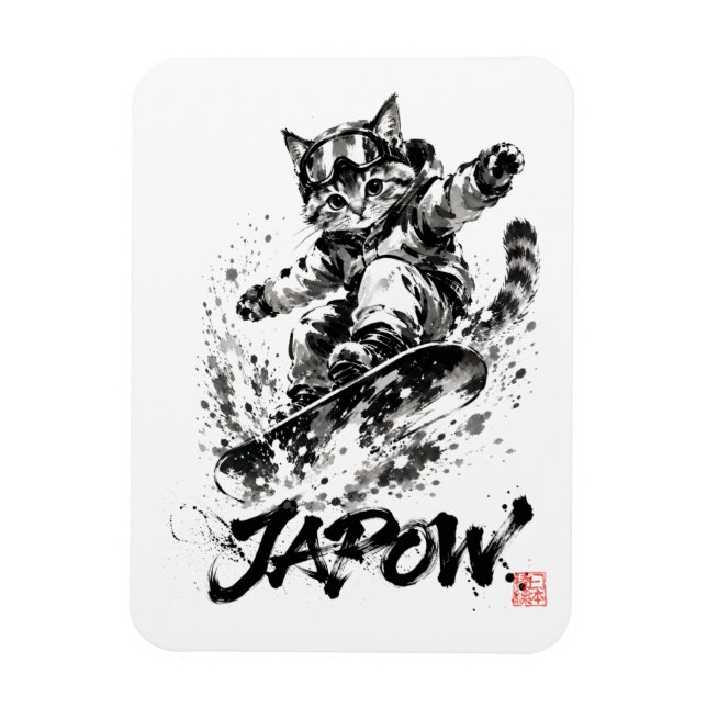 Snowboard Brush Art - Snowboarder cat Magnet (Vertikal)