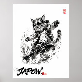 Snowboard Brush Art - Snowboarder cat Poster