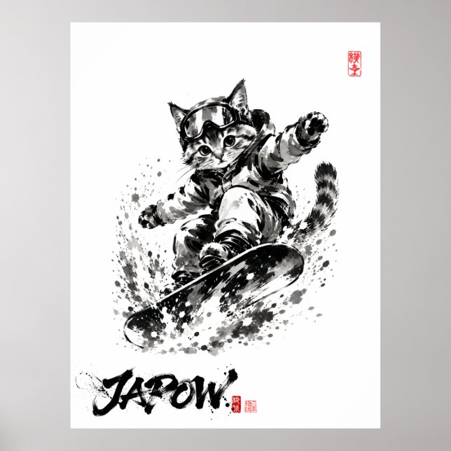 Snowboard Brush Art - Snowboarder cat Poster (Vorne)